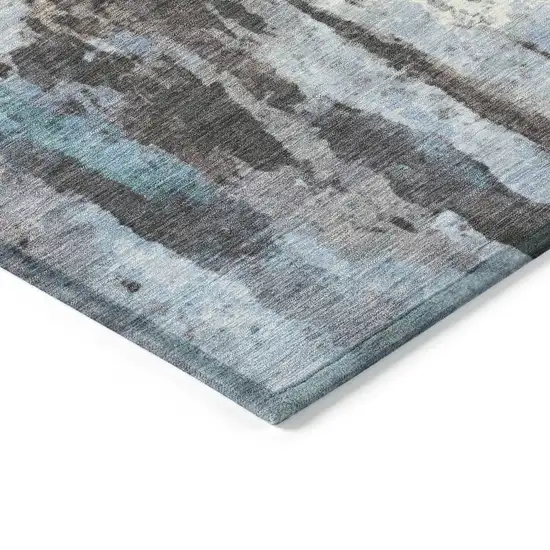 Blue Ivory And Beige Abstract Washable Indoor Outdoor Area Rug Photo 5