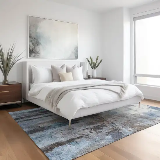 Blue Ivory And Beige Abstract Washable Indoor Outdoor Area Rug Photo 9