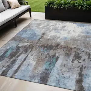 Photo of Blue Ivory And Beige Abstract Washable Indoor Outdoor Area Rug