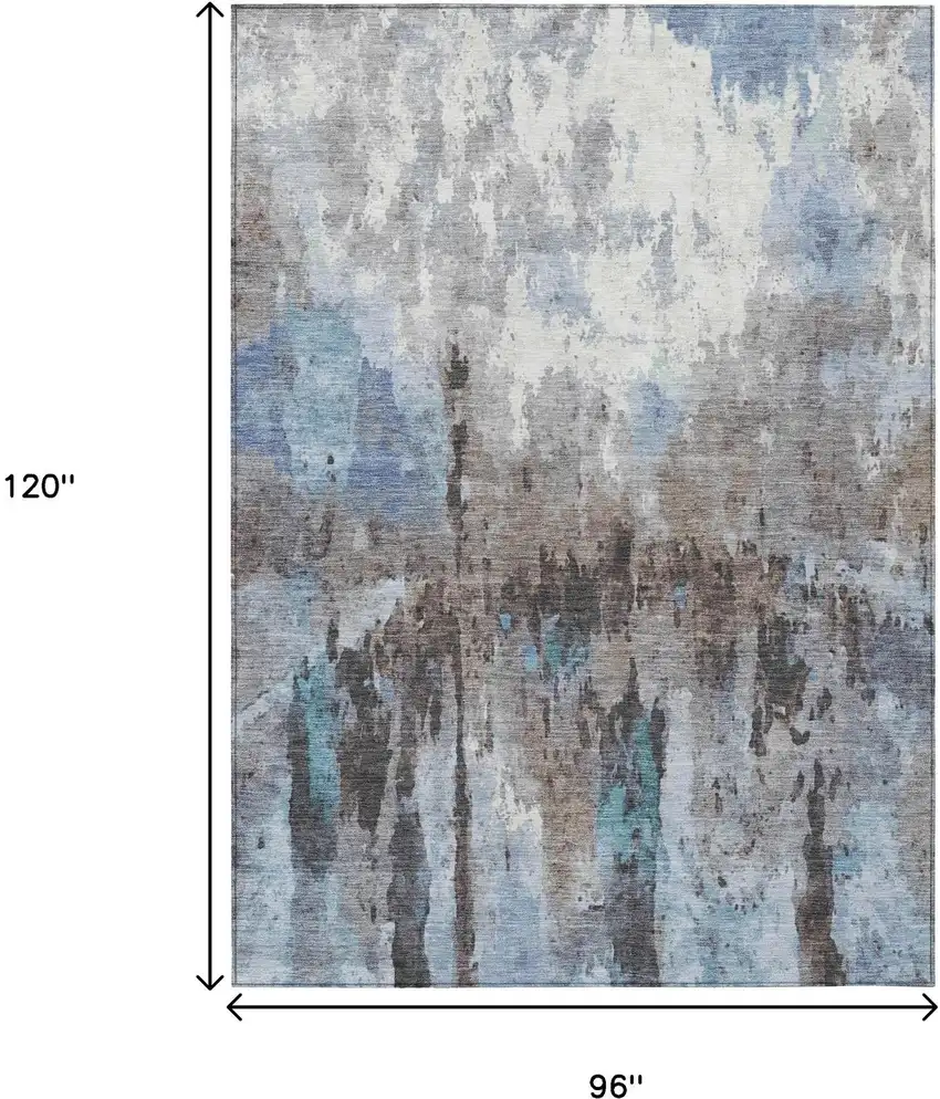 Blue Ivory And Beige Abstract Washable Indoor Outdoor Area Rug Photo 3