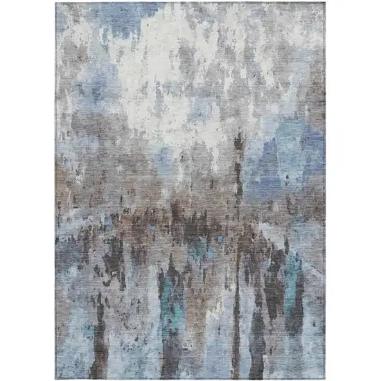 Blue Ivory And Beige Abstract Washable Indoor Outdoor Area Rug Photo 2