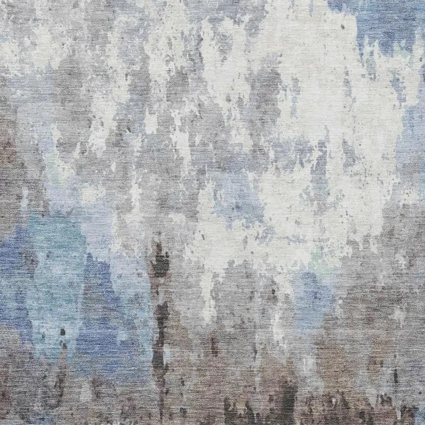 Blue Ivory And Beige Abstract Washable Indoor Outdoor Area Rug Photo 5