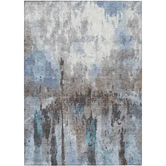 Blue Ivory And Beige Abstract Washable Indoor Outdoor Area Rug Photo 2