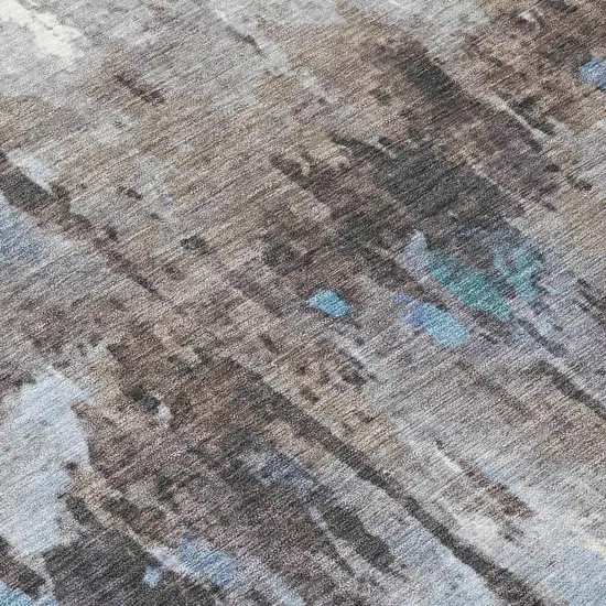 Blue Ivory And Beige Abstract Washable Indoor Outdoor Area Rug Photo 9