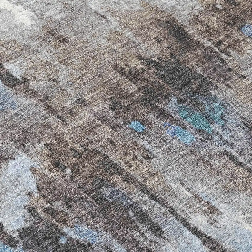 Blue Ivory And Beige Abstract Washable Indoor Outdoor Area Rug Photo 9