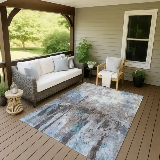 Blue Ivory And Beige Abstract Washable Indoor Outdoor Area Rug Photo 5