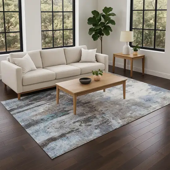 Blue Ivory And Beige Abstract Washable Indoor Outdoor Area Rug Photo 6