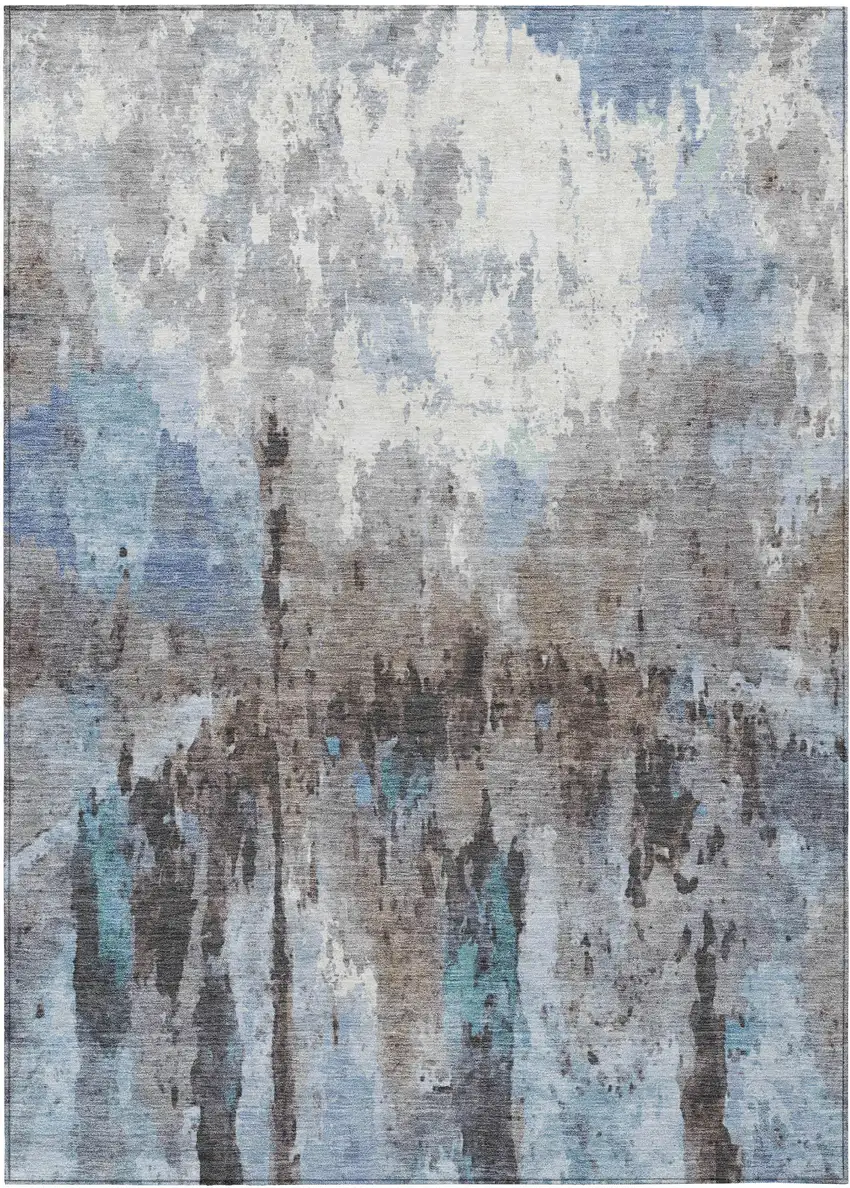 Blue Ivory And Beige Abstract Washable Indoor Outdoor Area Rug Photo 4