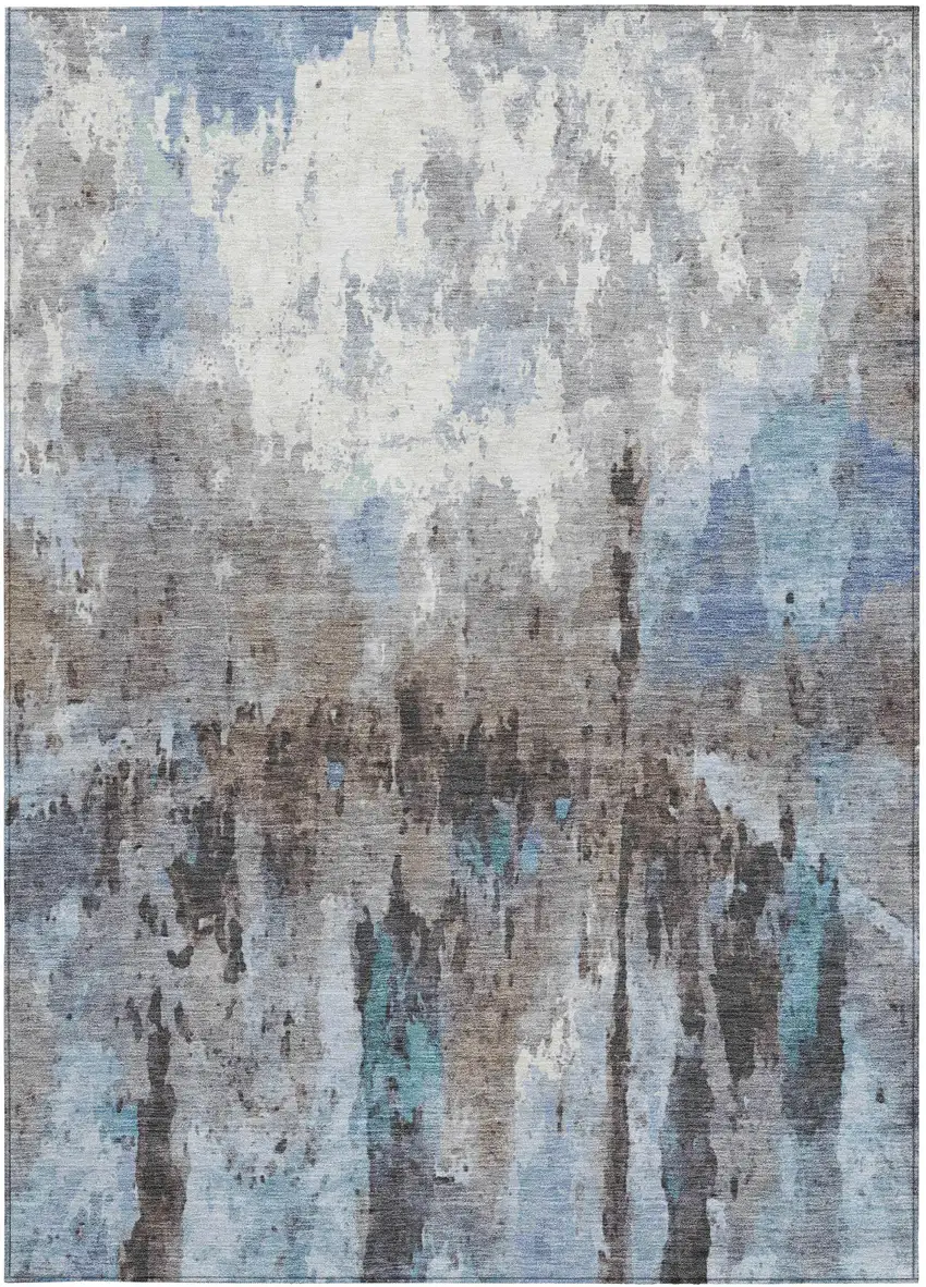Blue Ivory And Beige Abstract Washable Indoor Outdoor Area Rug Photo 2