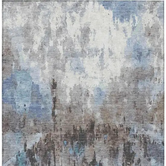 Blue Ivory And Beige Abstract Washable Indoor Outdoor Area Rug Photo 5