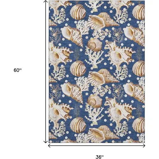 Blue Ivory And Beige Geometric Washable Area Rug With UV Protection Photo 3