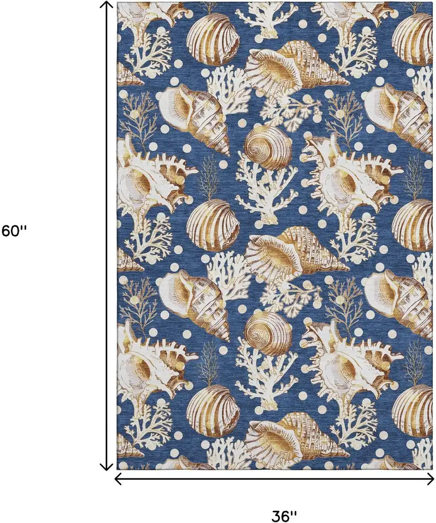 Blue Ivory And Beige Geometric Washable Area Rug With UV Protection Photo 3