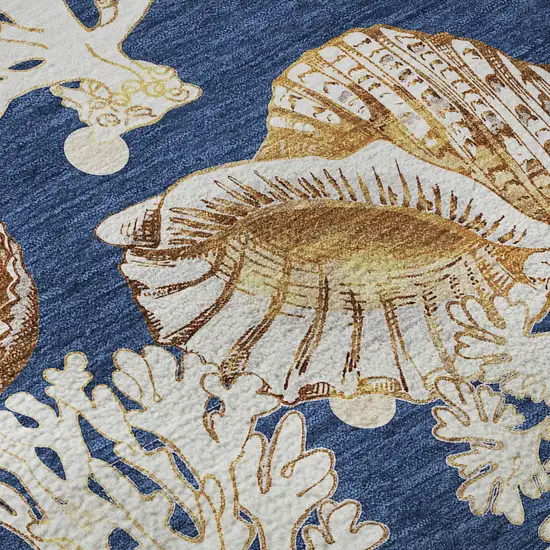 Blue Ivory And Beige Geometric Washable Area Rug With UV Protection Photo 9