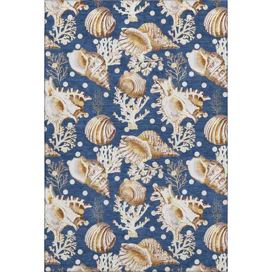 Blue Ivory And Beige Geometric Washable Area Rug With UV Protection Photo 1