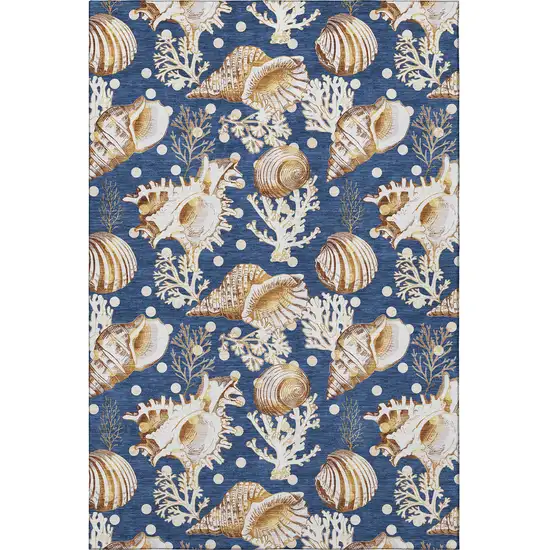 Blue Ivory And Beige Geometric Washable Area Rug With UV Protection Photo 3