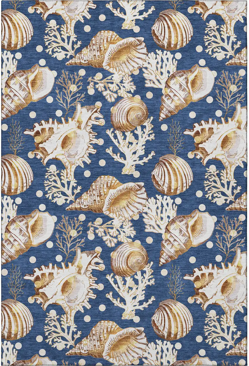 Blue Ivory And Beige Geometric Washable Area Rug With UV Protection Photo 3