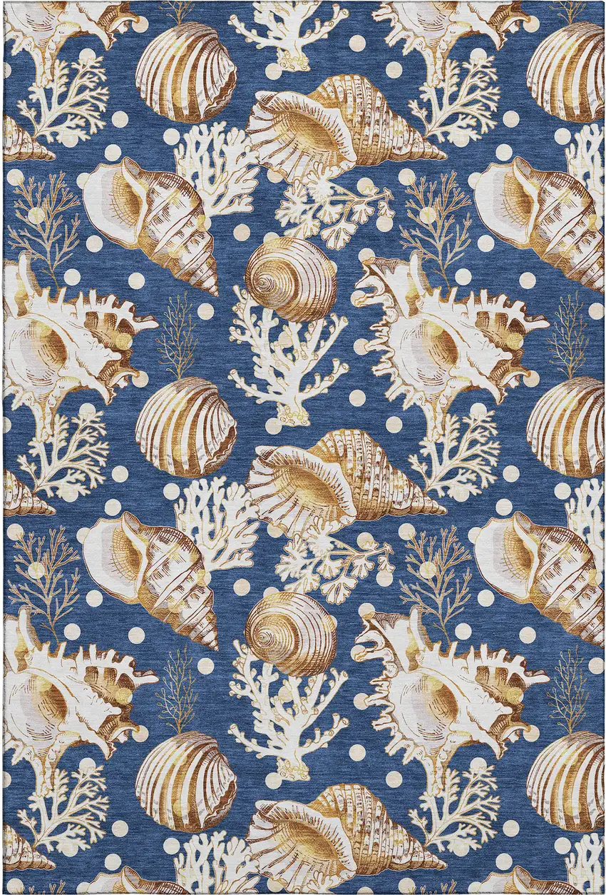 Blue Ivory And Beige Geometric Washable Area Rug With UV Protection Photo 1