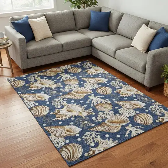 Blue Ivory And Beige Geometric Washable Area Rug With UV Protection Photo 1