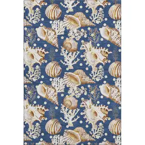 Photo of Blue Ivory And Beige Geometric Washable Area Rug With UV Protection