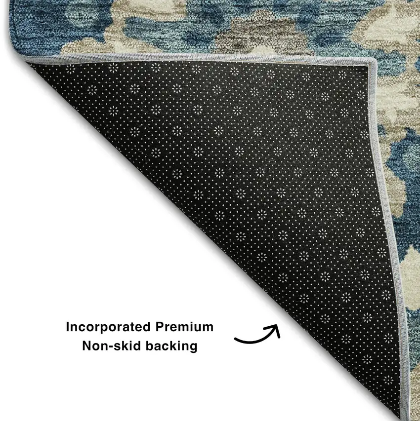 Blue Ivory And Beige Medallion Washable Area Rug With UV Protection Photo 6