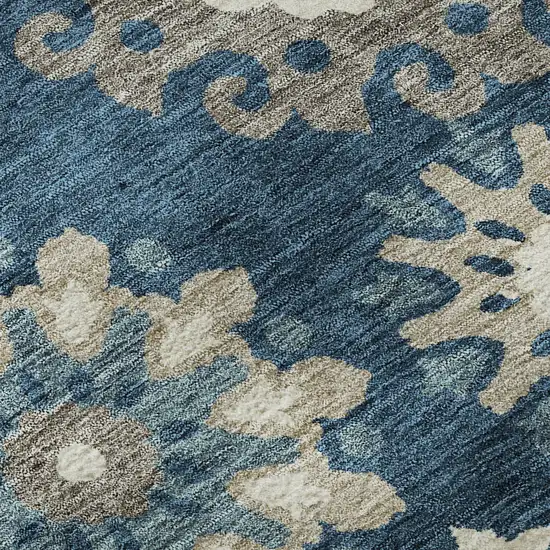 Blue Ivory And Beige Medallion Washable Area Rug With UV Protection Photo 9