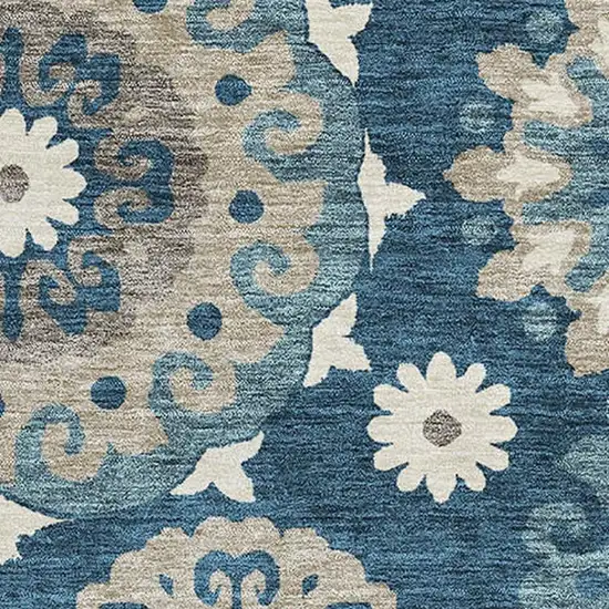 Blue Ivory And Beige Medallion Washable Area Rug With UV Protection Photo 3
