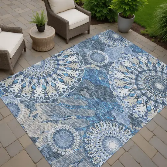 Blue Ivory And Beige Paisley Washable Indoor Outdoor Area Rug Photo 8
