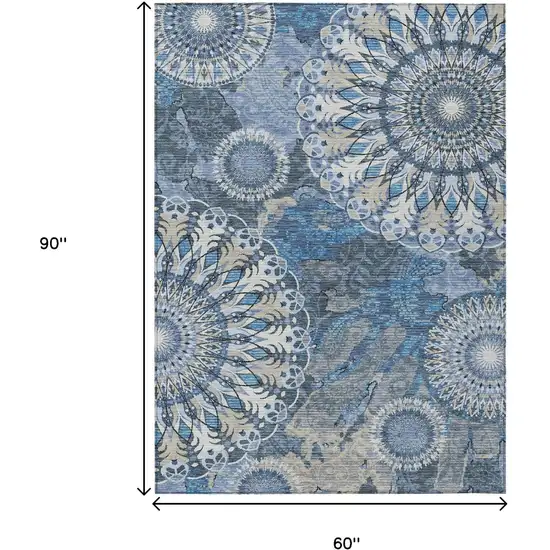 Blue Ivory And Beige Paisley Washable Indoor Outdoor Area Rug Photo 3