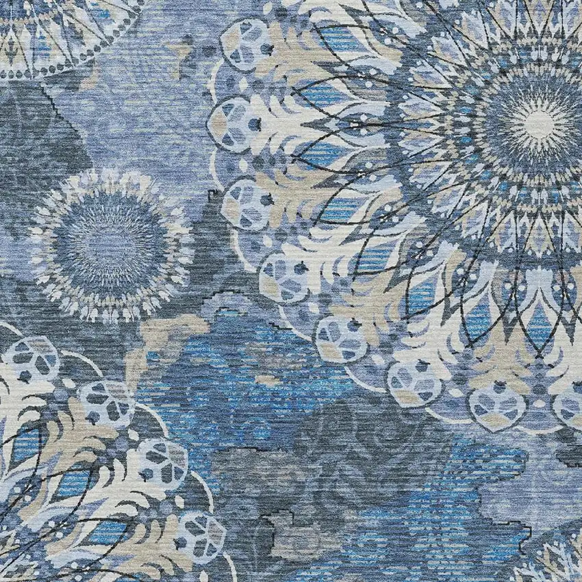 Blue Ivory And Beige Paisley Washable Indoor Outdoor Area Rug Photo 7
