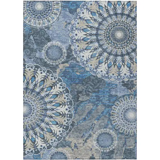 Blue Ivory And Beige Paisley Washable Indoor Outdoor Area Rug Photo 2