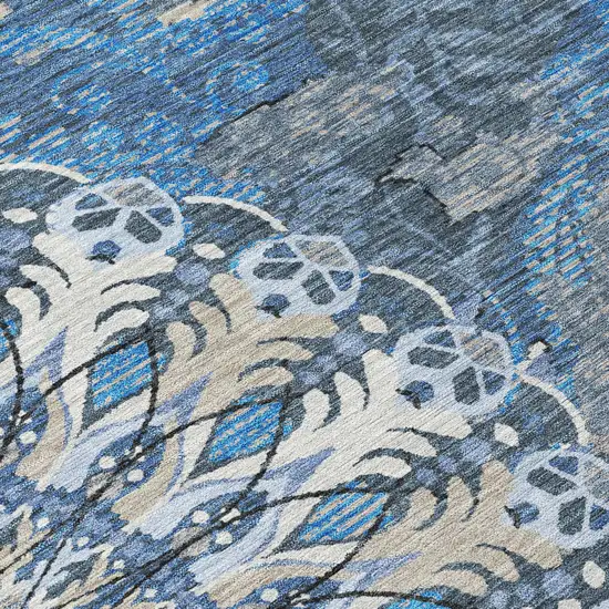 Blue Ivory And Beige Paisley Washable Indoor Outdoor Area Rug Photo 7