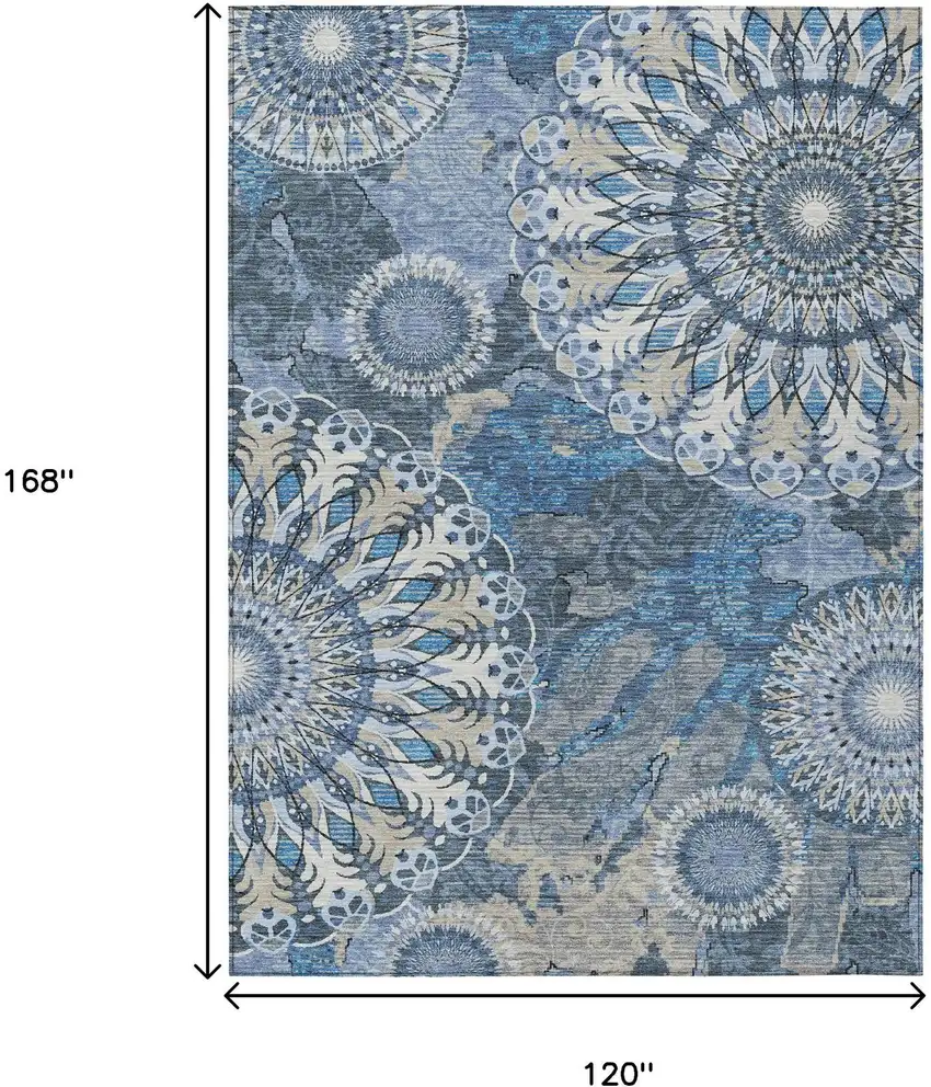 Blue Ivory And Beige Paisley Washable Indoor Outdoor Area Rug Photo 3