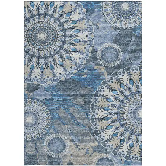 Blue Ivory And Beige Paisley Washable Indoor Outdoor Area Rug Photo 4