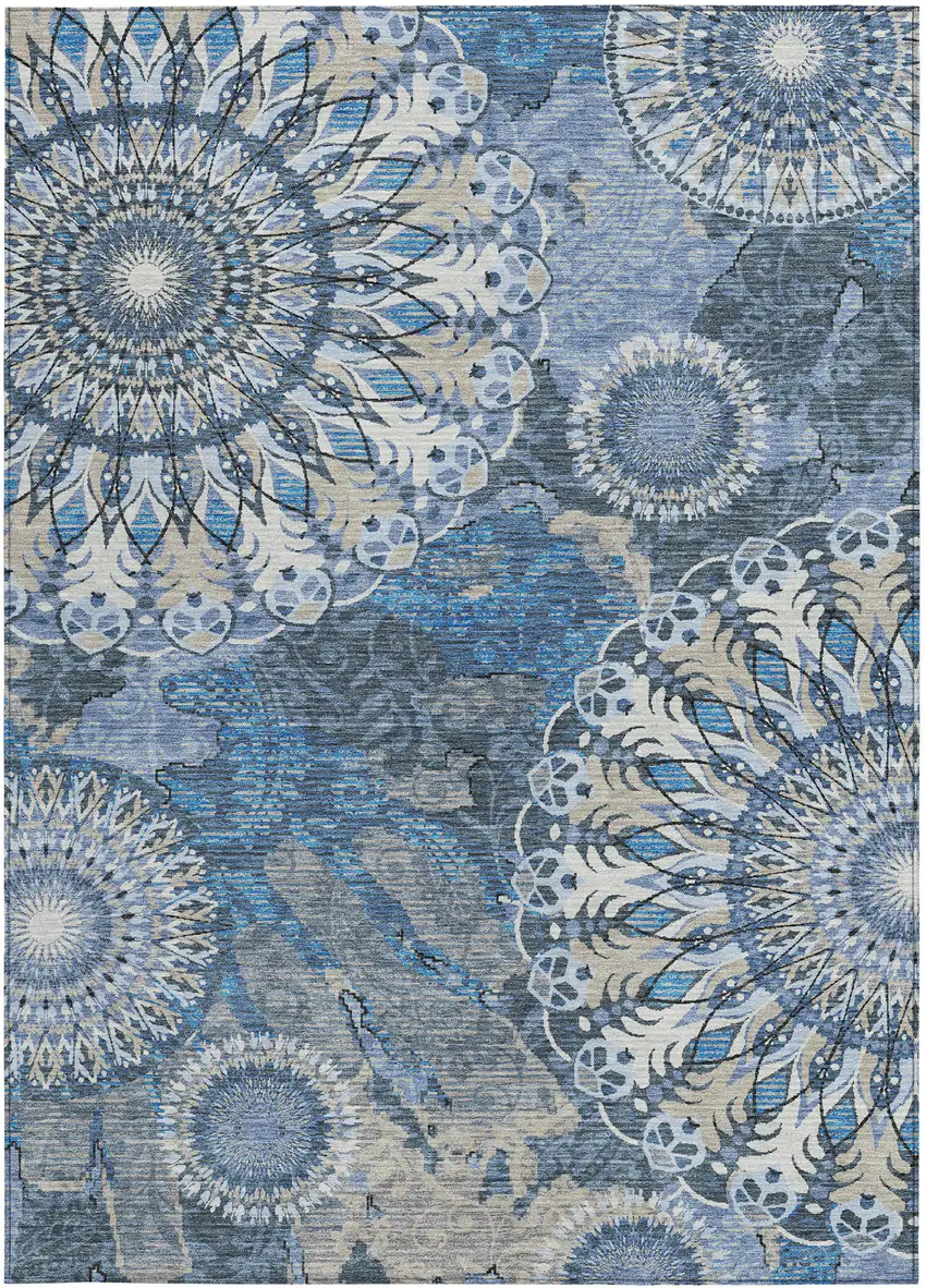 Blue Ivory And Beige Paisley Washable Indoor Outdoor Area Rug Photo 4