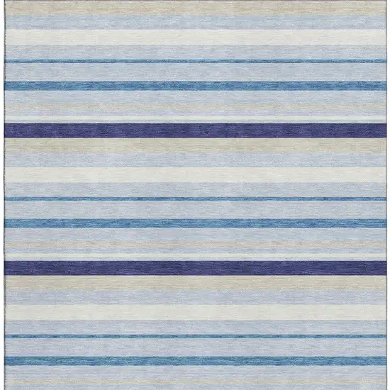 Blue Ivory And Beige Striped Washable Area Rug With UV Protection Photo 4
