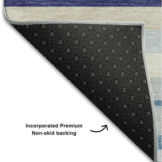 Blue Ivory And Beige Striped Washable Area Rug With UV Protection Photo 7