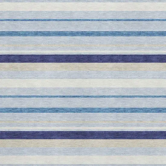 Blue Ivory And Beige Striped Washable Area Rug With UV Protection Photo 3