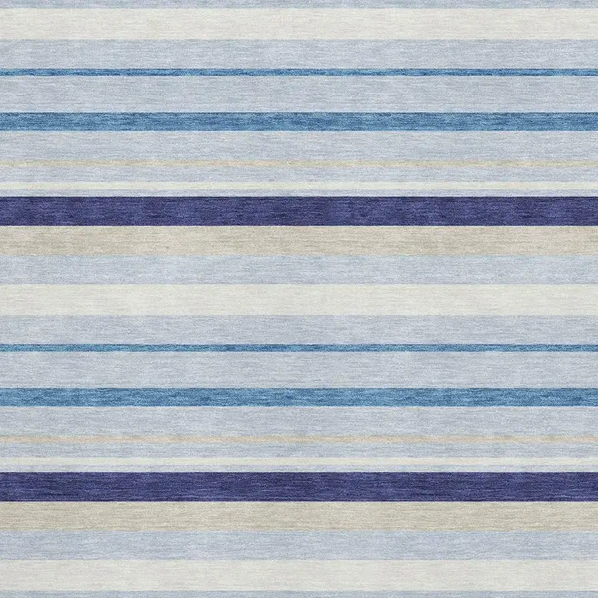 Blue Ivory And Beige Striped Washable Area Rug With UV Protection Photo 3