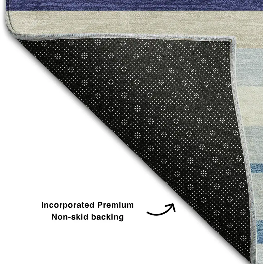 Blue Ivory And Beige Striped Washable Area Rug With UV Protection Photo 7