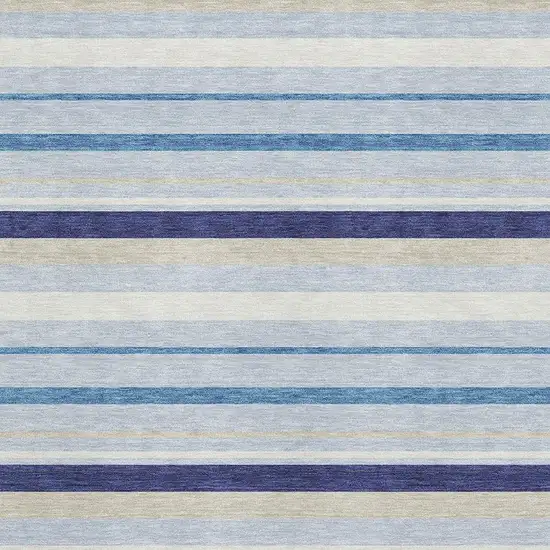 Blue Ivory And Beige Striped Washable Area Rug With UV Protection Photo 3