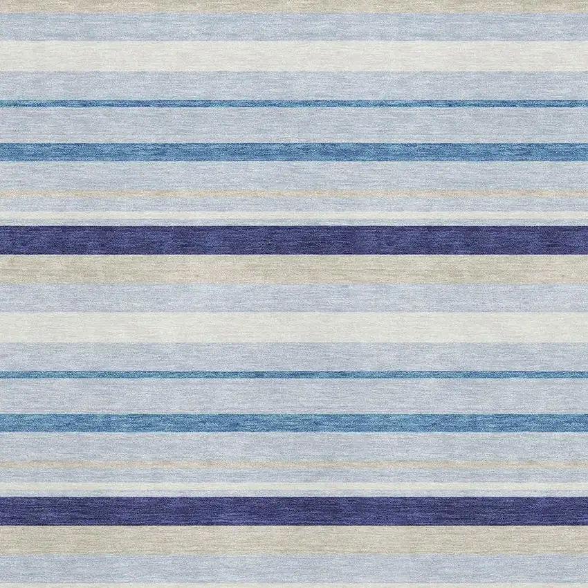 Blue Ivory And Beige Striped Washable Area Rug With UV Protection Photo 3