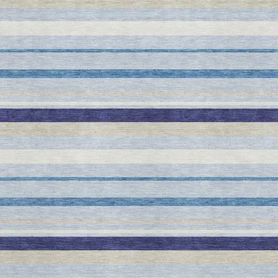 Blue Ivory And Beige Striped Washable Area Rug With UV Protection Photo 3
