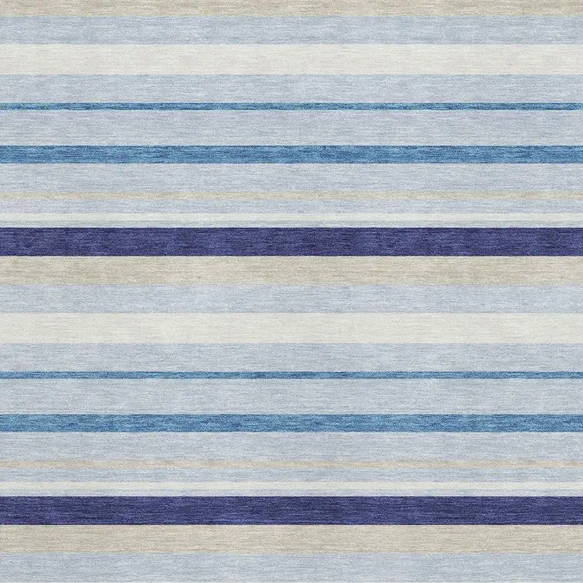 Blue Ivory And Beige Striped Washable Area Rug With UV Protection Photo 3