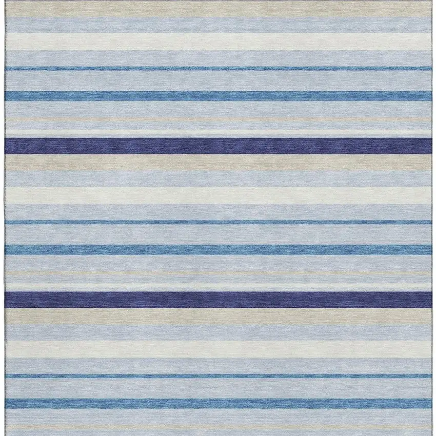 Blue Ivory And Beige Striped Washable Area Rug With UV Protection Photo 3
