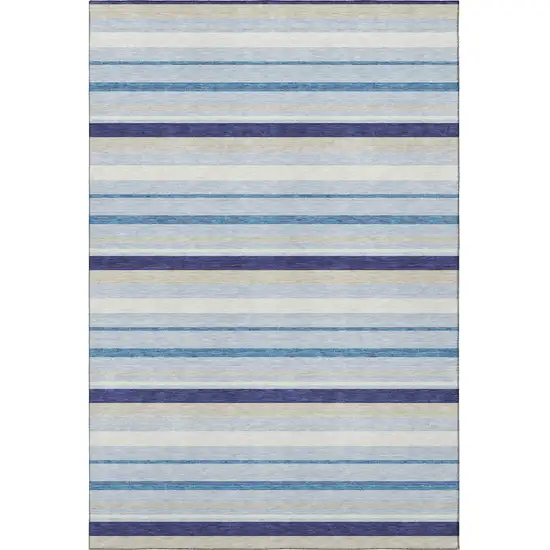 Blue Ivory And Beige Striped Washable Area Rug With UV Protection Photo 4
