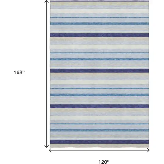 Blue Ivory And Beige Striped Washable Area Rug With UV Protection Photo 9