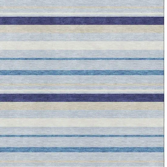 Blue Ivory And Beige Striped Washable Area Rug With UV Protection Photo 3