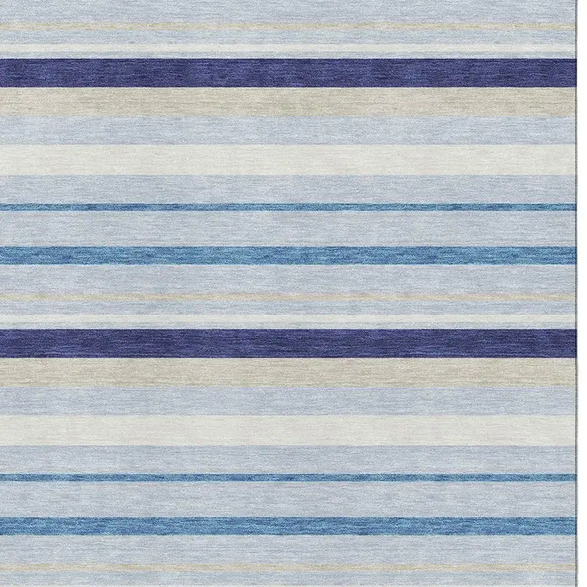 Blue Ivory And Beige Striped Washable Area Rug With UV Protection Photo 3