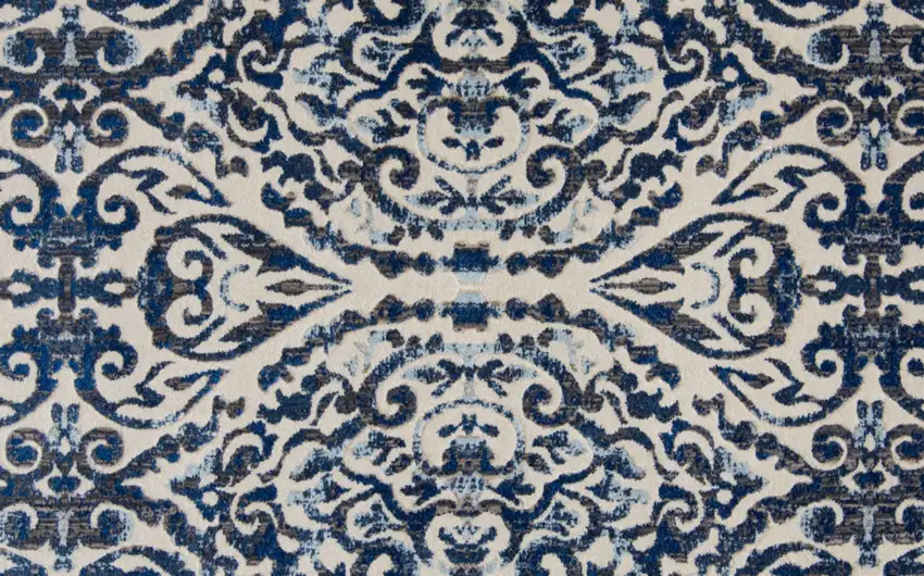 Blue Ivory And Black Floral Distressed Stain Resistant Area Rug Photo 7