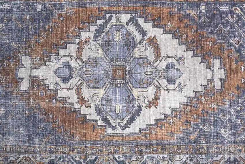 Blue Ivory And Brown Floral Area Rug Photo 5